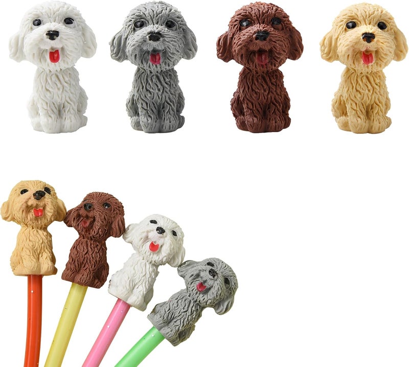 TDOCK 24Pcs Pencil Top Erasers for Kids, Dog Pencil Erasers Toppers Bulk, Cute Cap Erasers for Party Favors Classroom Rewards - Image 1